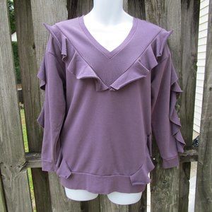 Chelsea 28 Purple Ruffle Tunic Sweater Women's XSmall Long Sleeve  V Neck